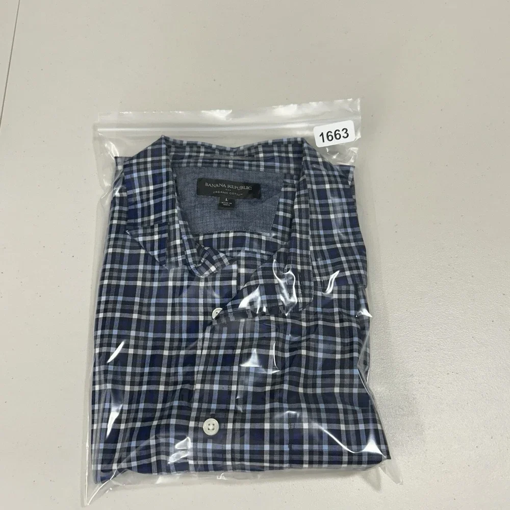 Banana Republic Shirt Men Size Large 100% Organic Cotton Plaid Long Sleeve‎